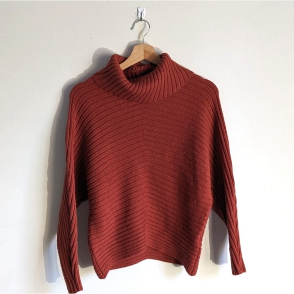 Philosophy Rust Orange Thick Ribbed Slouchy Dolman Turtleneck Sweater